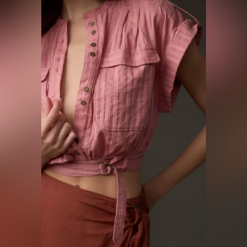 NWT Anthropologie Short-Sleeve Cinched Safari Top